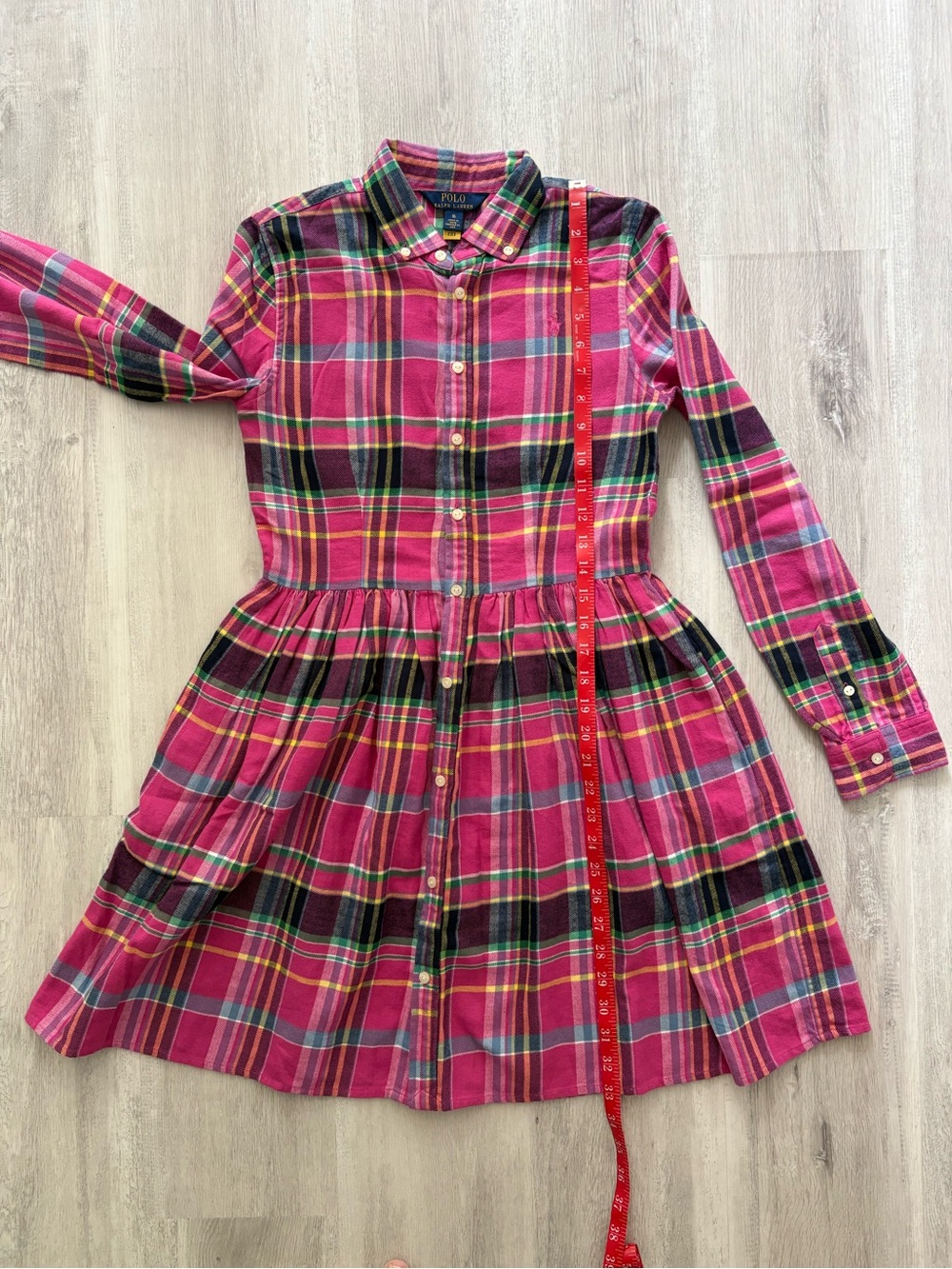 Polo Ralph Lauren Preppy Pink Plaid Button-Up Cotton Dress Girl’s Size 16 - Picture 13 of 13